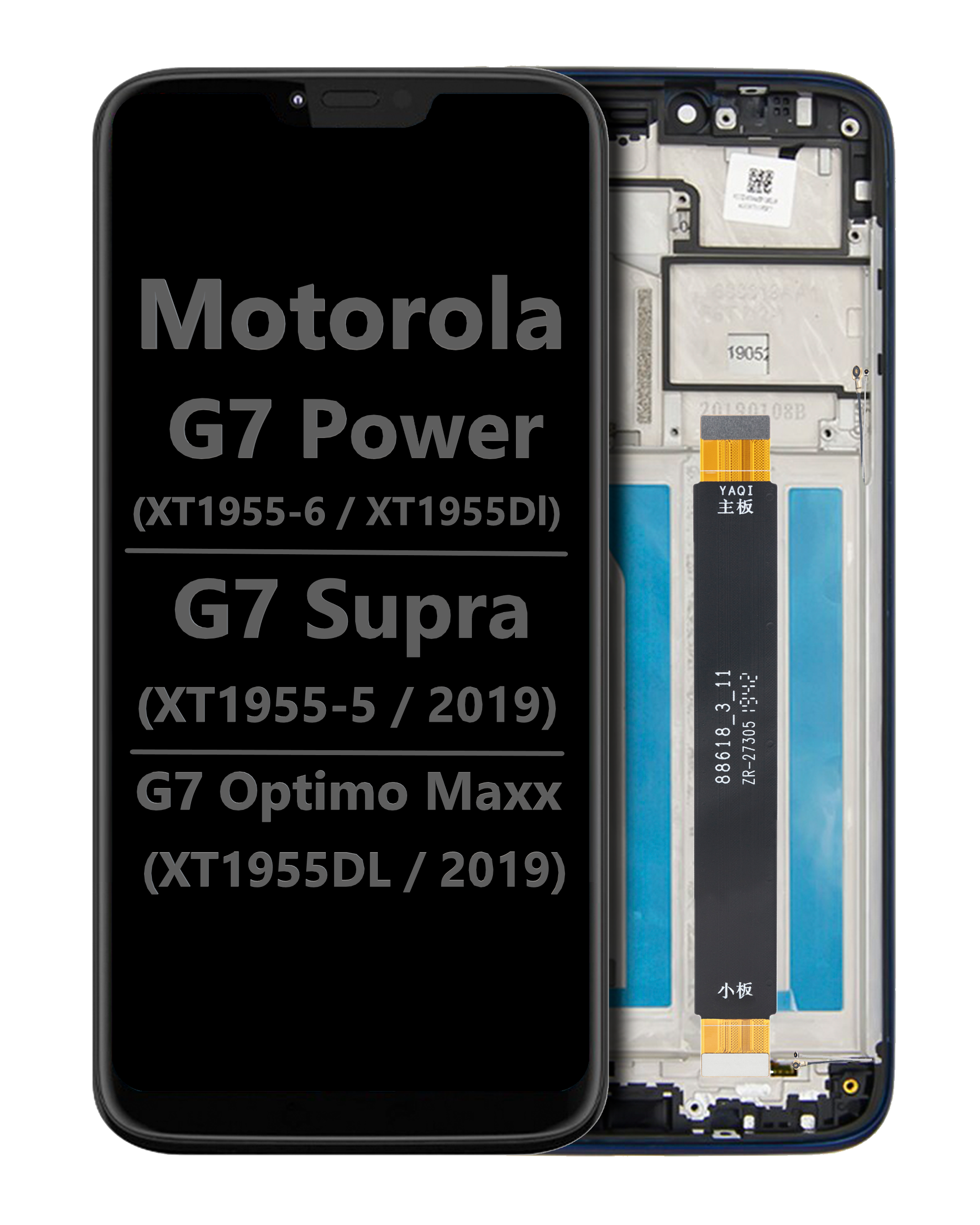 LCD Touch Screen Digitizer with Frame for Motorola Moto G7 Power (XT1955-6 / XT1955Dl) / G7 Supra (XT1955-5 / 2019) / G7 Optimo Maxx (XT1955DL / 2019) (Blue) - OEM Pull