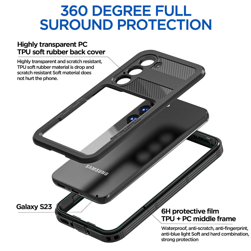 Waterproof Slim Life Proof Case for Samsung S23 Ultra Built-in Screen Protector Shockproof Dustproof Heavy Duty Full Body Protective Case