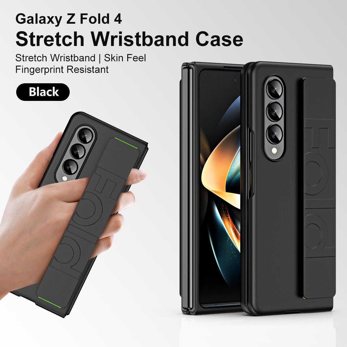 For Samsung Galaxy Z Fold 4 5G, Luxury Stretch Wristband Hybrid Armor Cover Case