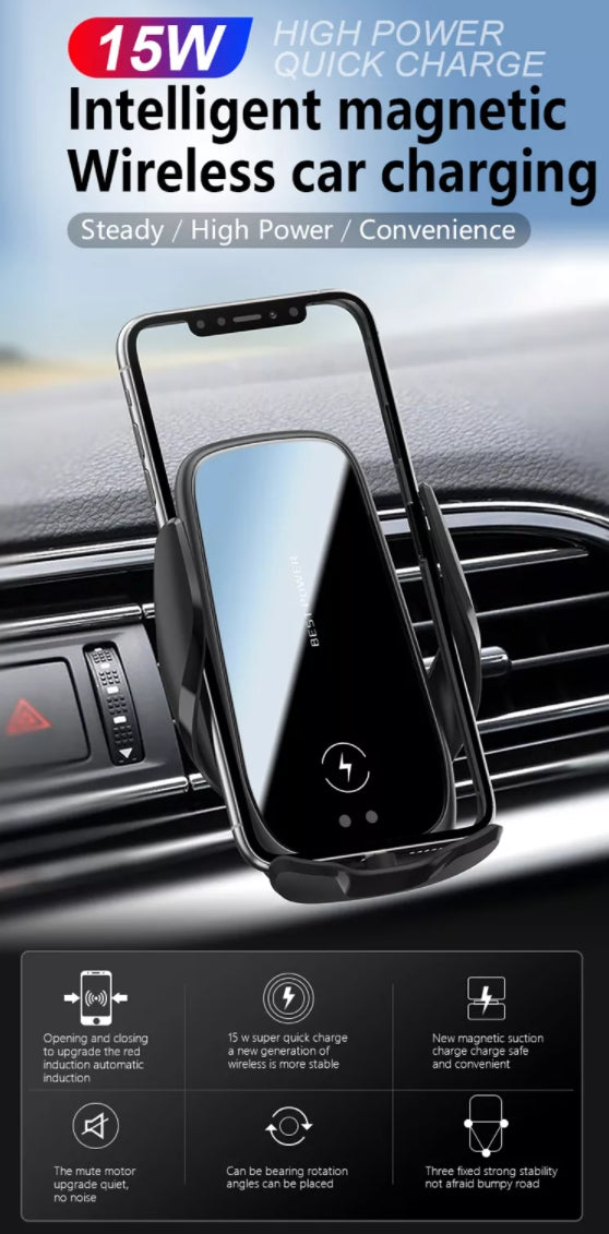 Mobile Stand for Car with Wireless charger, Black (M11L)