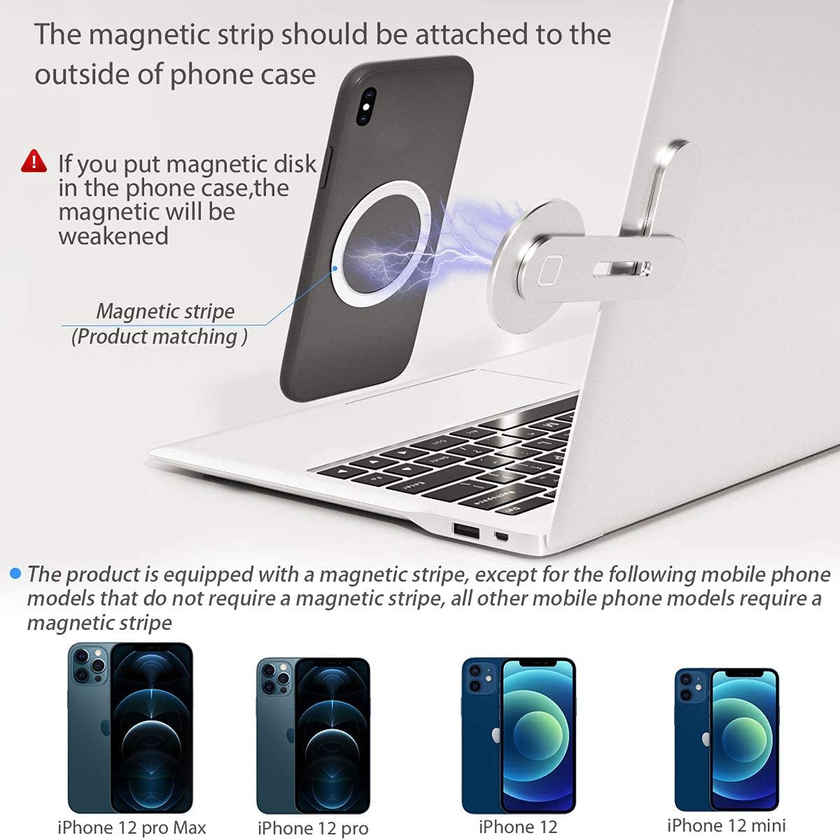 Magnetic Phone Holder for Laptop Designed for Cellphones, Tablets Adjustable Phone Monitor Side Mount, Slim Portable Foldable Computer Expansion Bracket, Blue