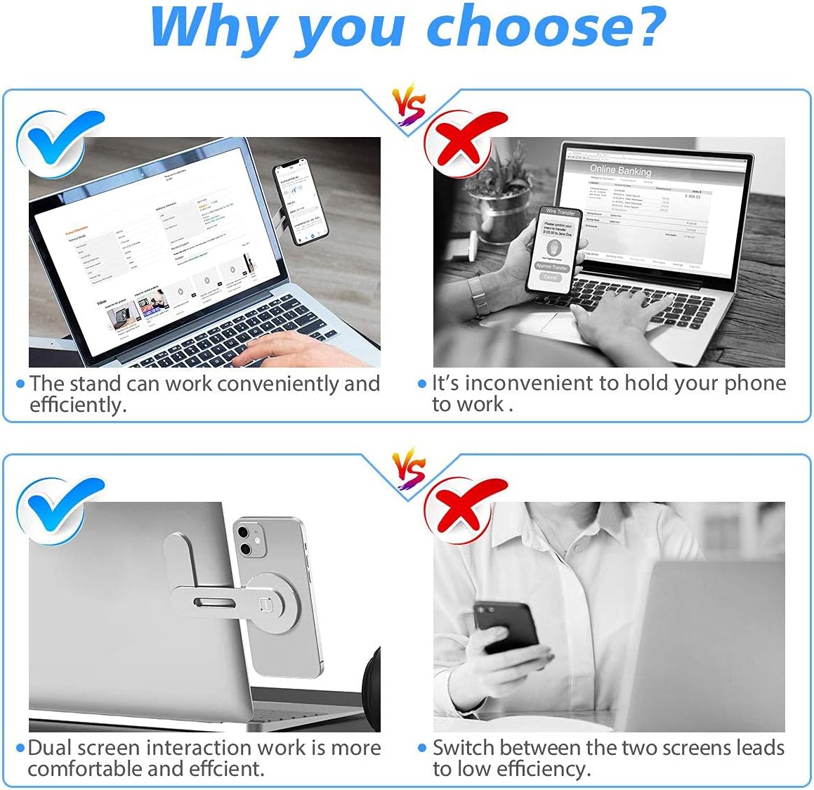 Magnetic Phone Holder for Laptop Designed for Cellphones, Tablets Adjustable Phone Monitor Side Mount, Slim Portable Foldable Computer Expansion Bracket, Blue
