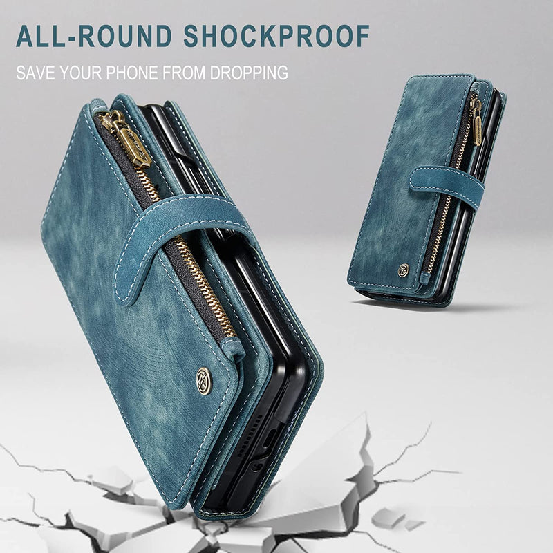 For Samsung Z Fold 4 Suede Leather Wallet Case with Zipper Card Holder Lanyard Strap Z Fold 4 Purse Handbag Magnetic Wallet for Woman