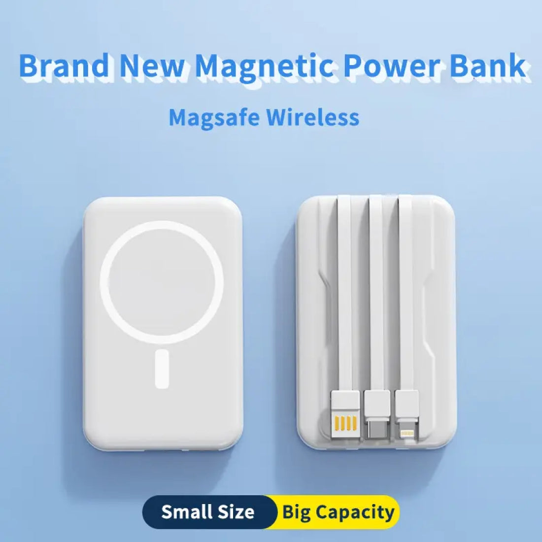 Portable Wireless Charger Powerbank Magnetic Power Bank 10000mAh with Built in Cables