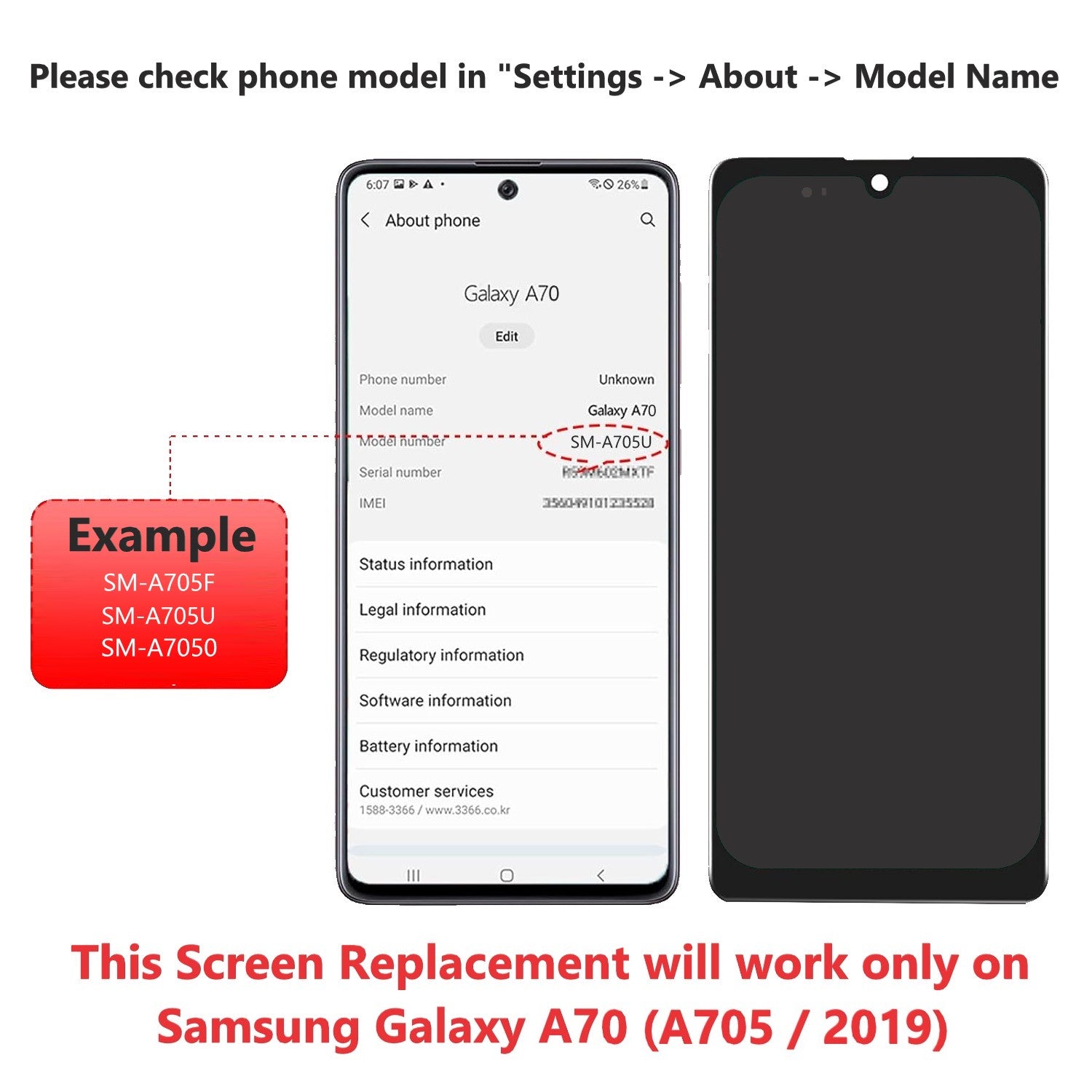 Incell - LCD Screen And Digitizer Assembly With Frame For Samsung Galaxy A70 (A705/2019)