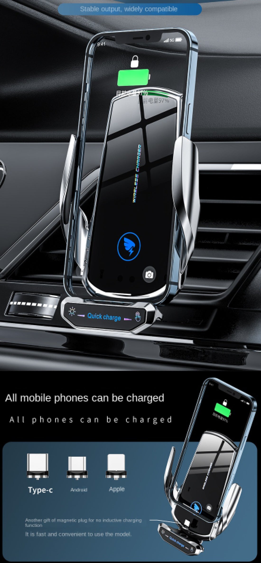 A18 2021 mobile holder fast wireless charging wireless car charger with holder