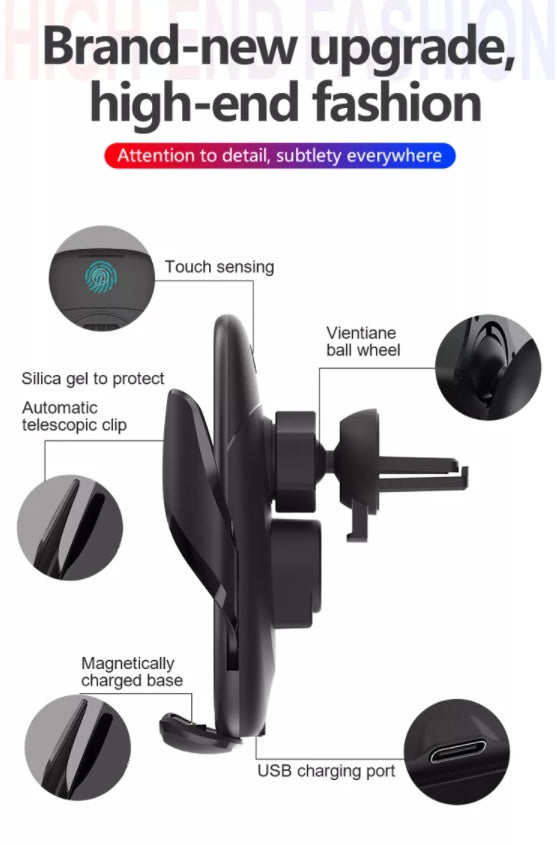 Mobile Stand for Car with Wireless charger, Black (M11L)