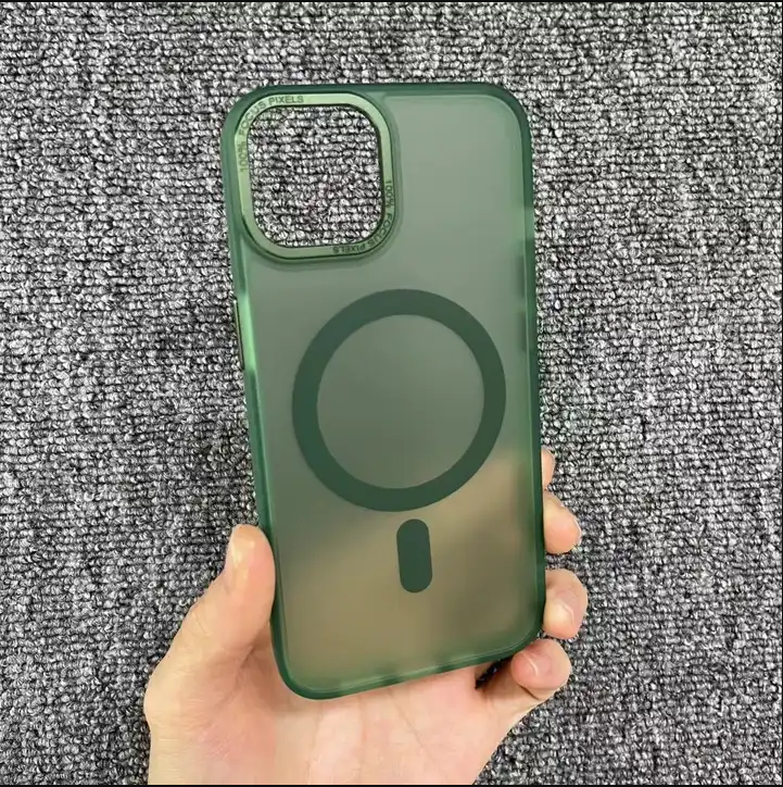Mobile phone case with magnetic absorption frosted surface series for iPhone 15 Pro Max (green)