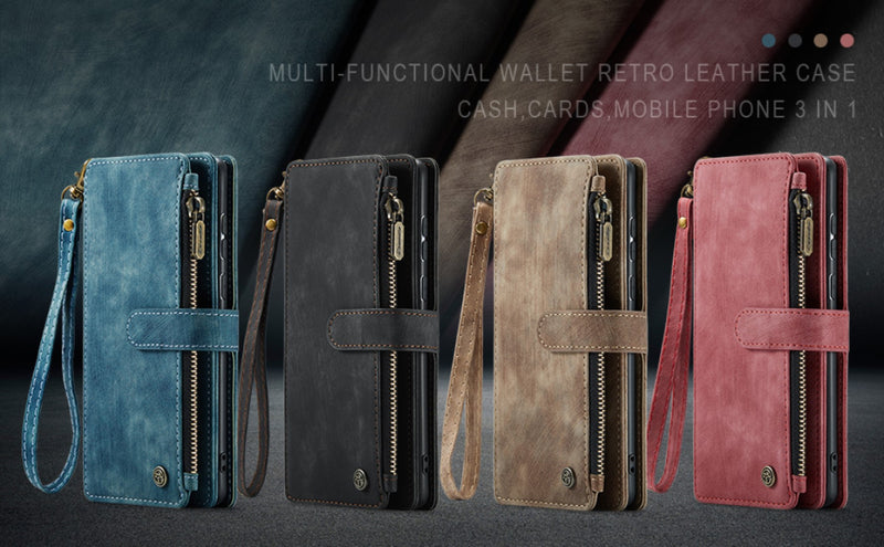 For Samsung Z Fold 4 Suede Leather Wallet Case with Zipper Card Holder Lanyard Strap Z Fold 4 Purse Handbag Magnetic Wallet for Woman