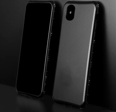 Finger Ring Rhinestone Silicone Glitter Matte Diamond Case Soft TPU Cover For iPhone X/XS, Black