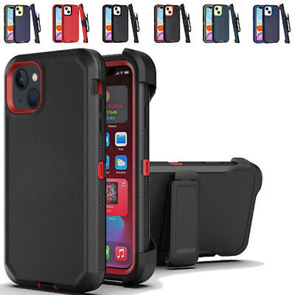 Defender Phone Case Shock Proof Rubber Case with Holster Heavy Duty Compatible with Apple iPhone 13
