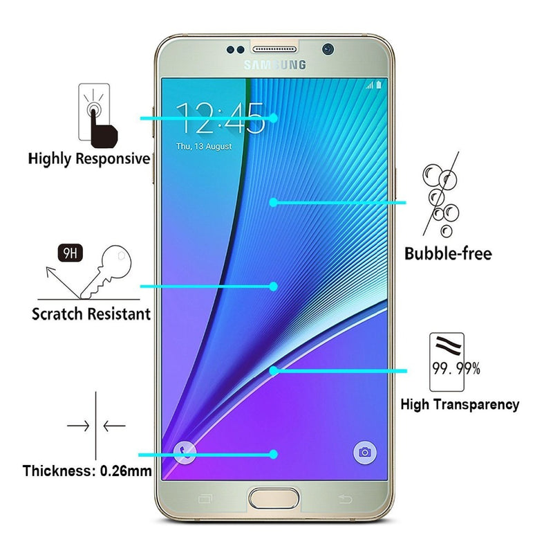 2 Pack Clear Tempered Glass for Galaxy Samsung Note 5