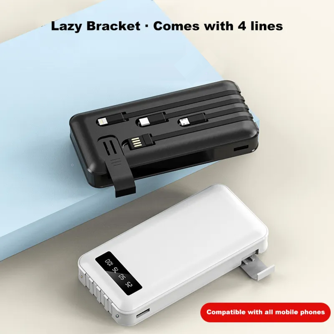 Digital display power bank comes with 4-wire 10000 mAh Capacity