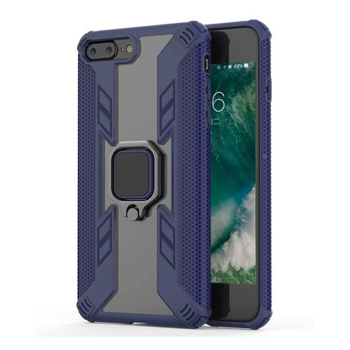 Shockproof 2 in 1 Hybrid Soft TPU Hard PC Phone Cover with Ring Holder for iPhone 7 Plus /8 Plus 5.5 inch (Blue)