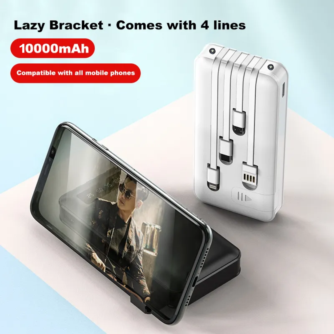 Digital display power bank comes with 4-wire 10000 mAh Capacity