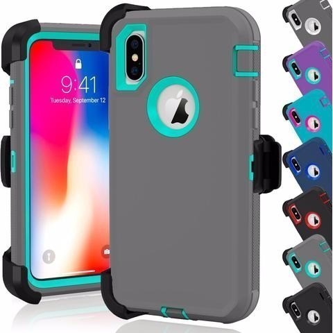 Defender Shock Proof Rubber Phone Case with Holster Heavy Duty Compatible with Apple iPhone XS Max