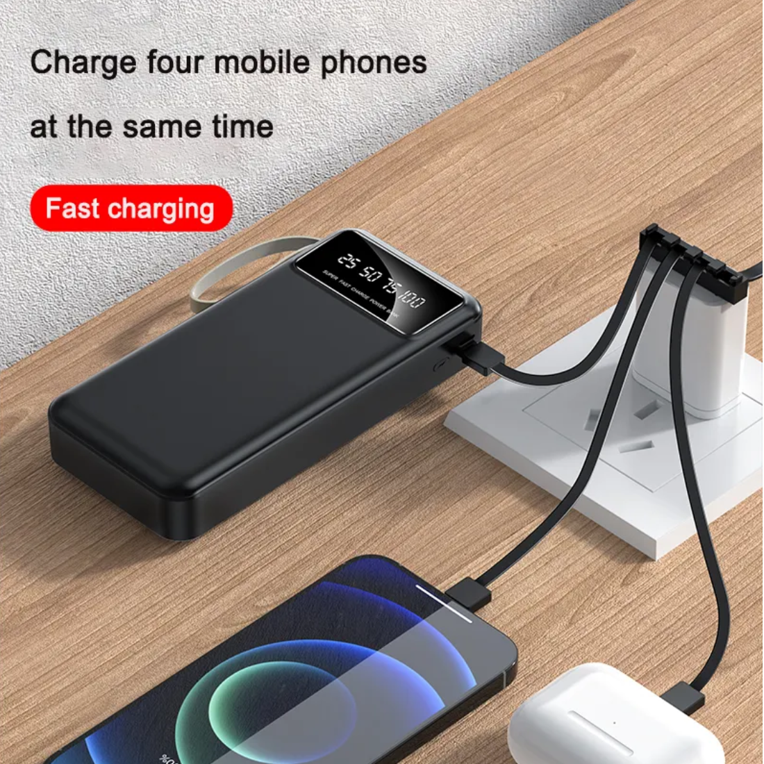 Digital display power bank comes with 4-wire 10000 mAh Capacity (1inch Display)