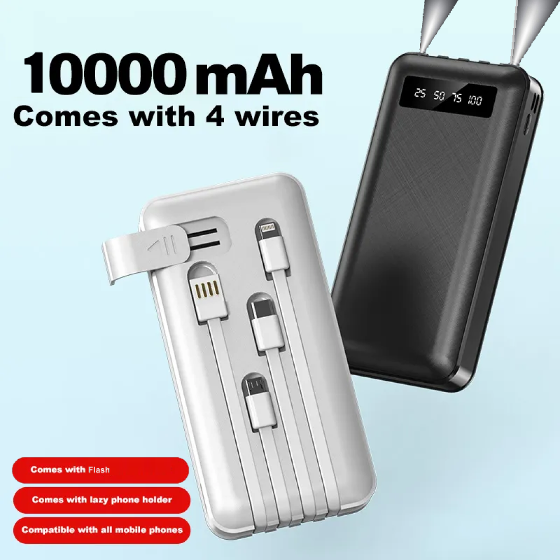 Digital display power bank comes with 4-wire 10000 mAh Capacity
