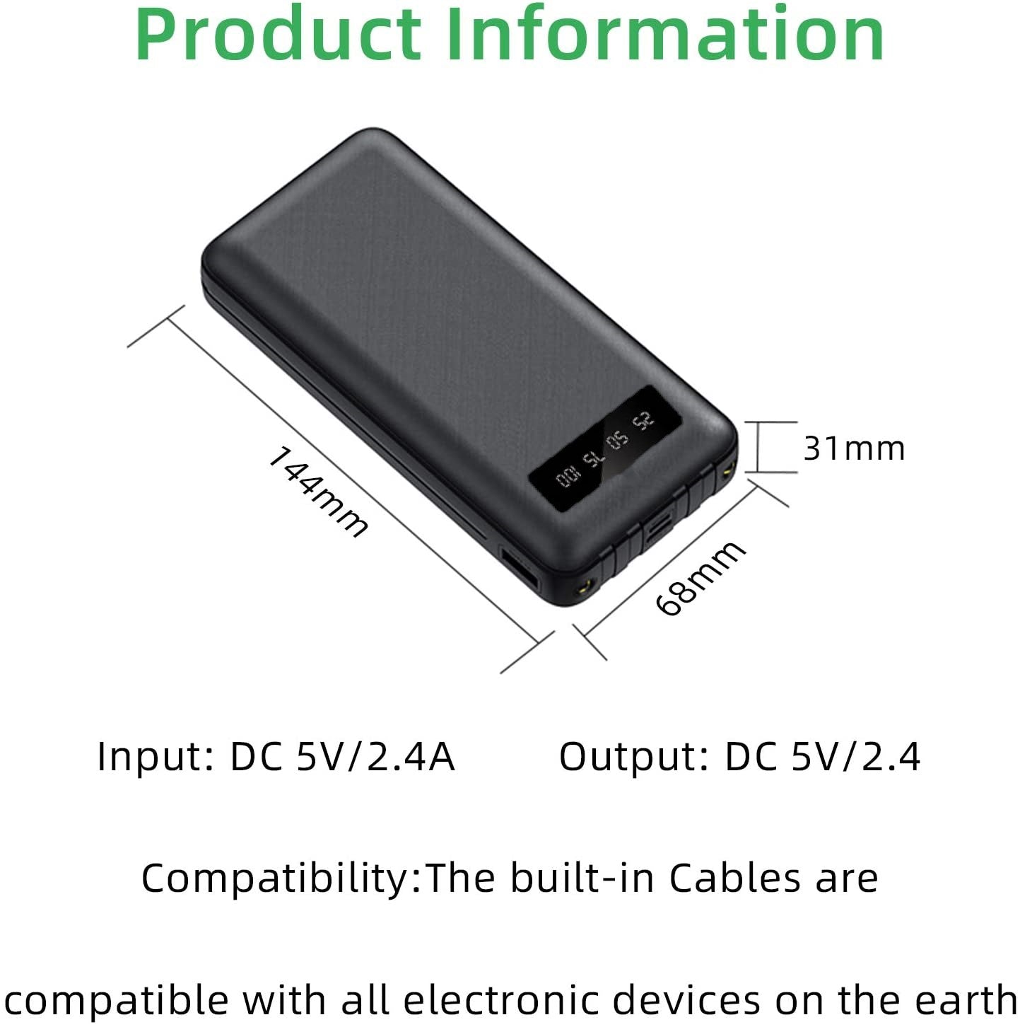 Digital display power bank comes with 4-wire 10000 mAh Capacity