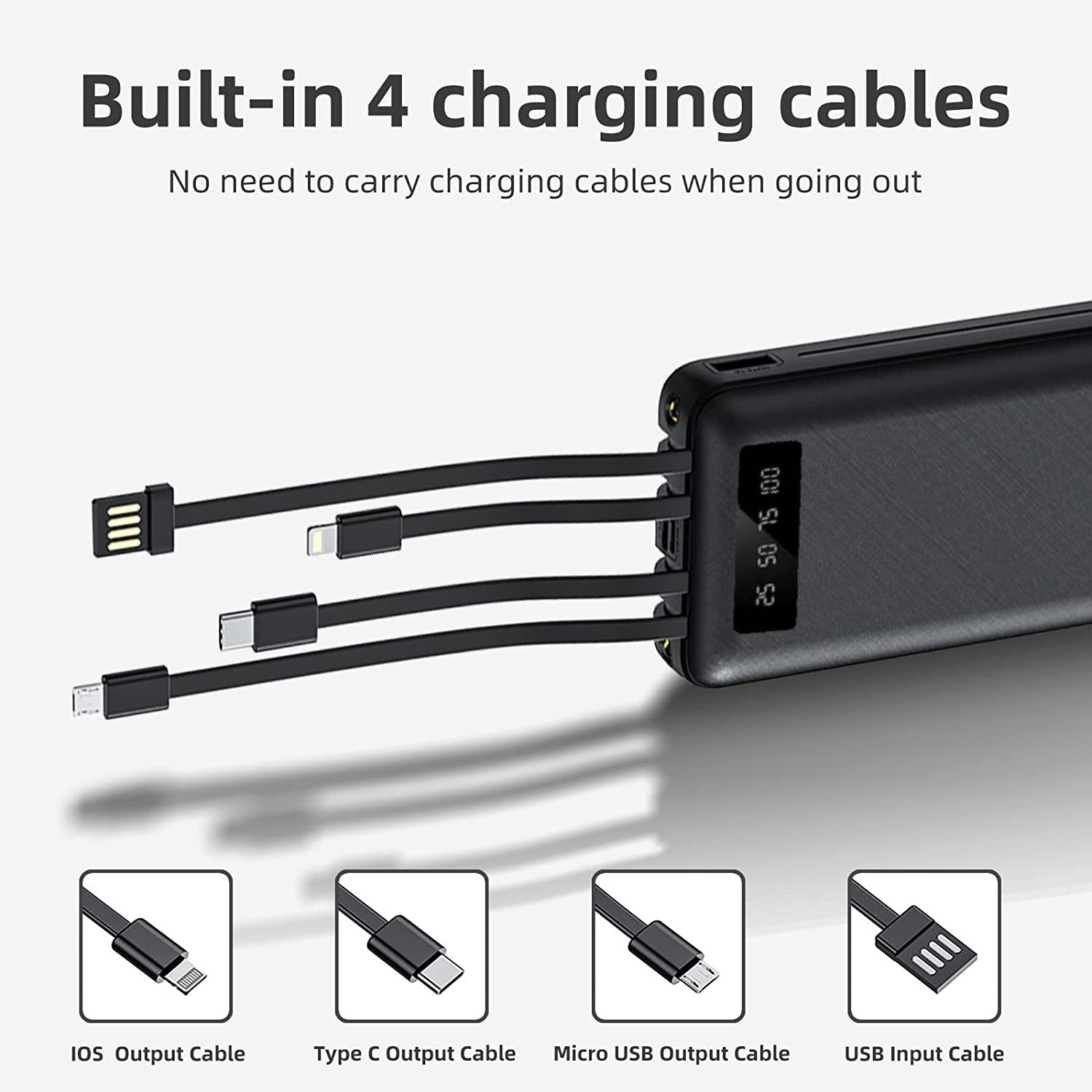Digital display power bank comes with 4-wire 10000 mAh Capacity
