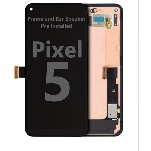 OLED Screen and Digitizer with Frame and Ear speaker pre installed for Google Pixel 5