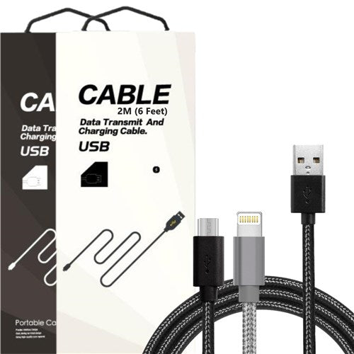 Nylon Braided Fast Charging USB Lightning / Type-C Data Cable 2M (6Feet)