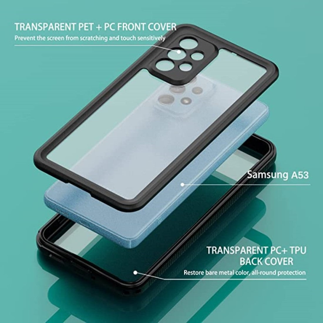 ( Black ) Waterproof Slim Life Proof Case for Samsung S22 Plus Built-in Screen Protector Shockproof Dustproof Heavy Duty Full Body Protective Case