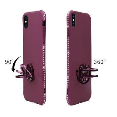 Finger Ring Rhinestone Silicone Glitter Matte Diamond Case Soft TPU Cover For iPhone X/XS, Black
