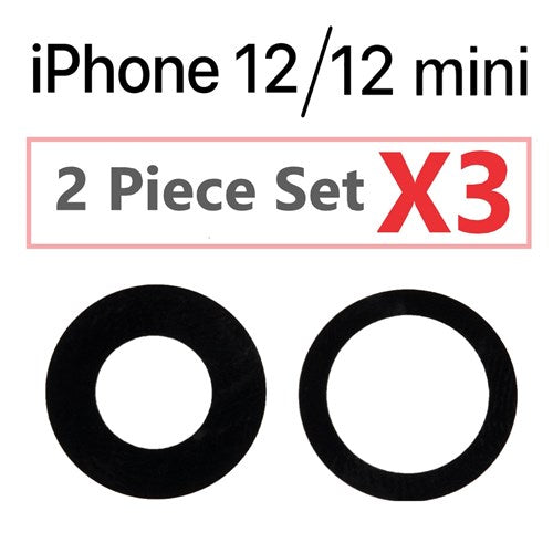 Rear Camera Lens with Adhesive for iPhone 12 / 12 Mini ( 2 Piece Set ) 3 Pack  (Glass Only)