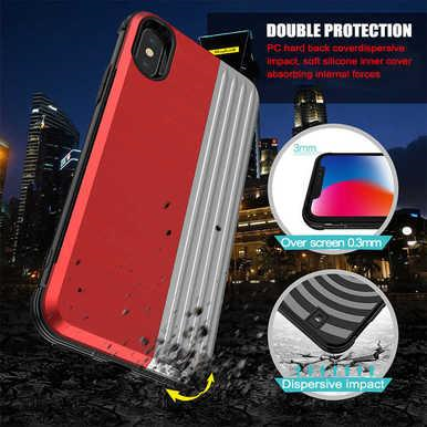 Shield Case For IPhone 6 Plus/6S Plus Cover Card Holder Hard PC Soft Silicone Fitted Cases, Red + Silver