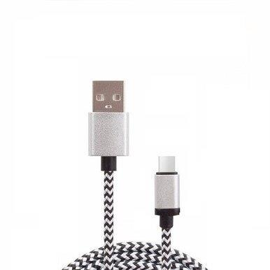 White & Black Stripes, 6 Ft Type-C USB Charging Sync Data Cable