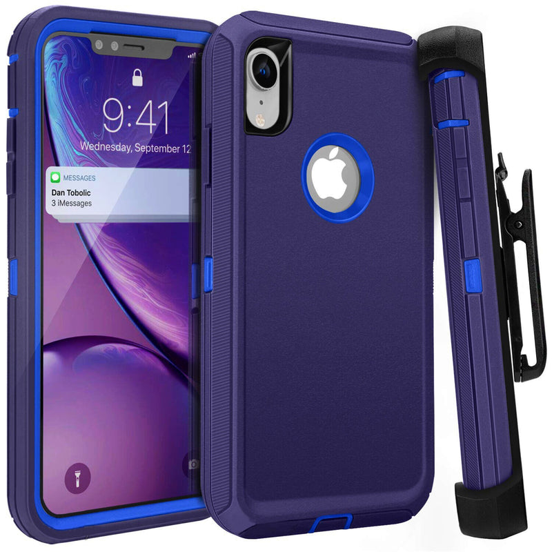 Defender Phone Case Shock Proof Rubber Case with Holster Heavy Duty Compatible with Apple iPhone XR