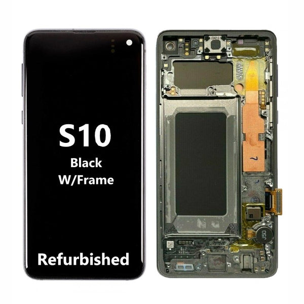 Black, Refurbished OLED Screen & Digitizer Assembly for Samsung Galaxy S10 with Frame