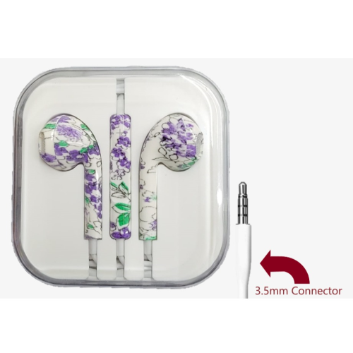 Flower Painted 3.5mm earphones Noise Control Music Wired Mobile Phone Colorful Flower Pattern