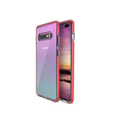 Two Anti Color Clear TPU Cell Phone Case Hybrid Armor Shockproof Cover Soft Case for Samsung S10E, Red