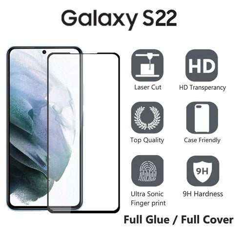 [2 Pack] Samsung S22 Curved Tempered Glass Full Glue Full Covered ( Case Friendly )