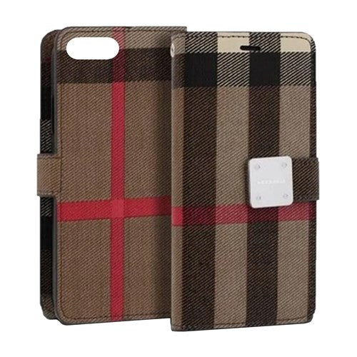 Plaid Grid Card Slot Wallet Stand Case with Strap for iPhone 7 Plus / 8 Plus