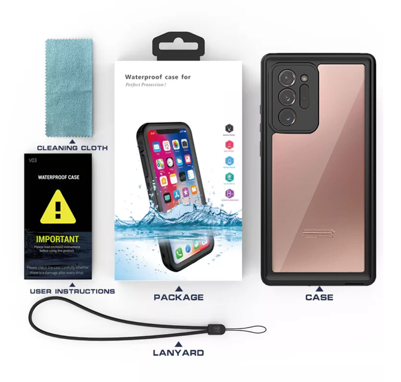 Waterproof Slim Life Proof Case for Samsung Note 20 Ultra Built-in Screen Protector Shockproof Dustproof Heavy Duty Full Body Protective Case