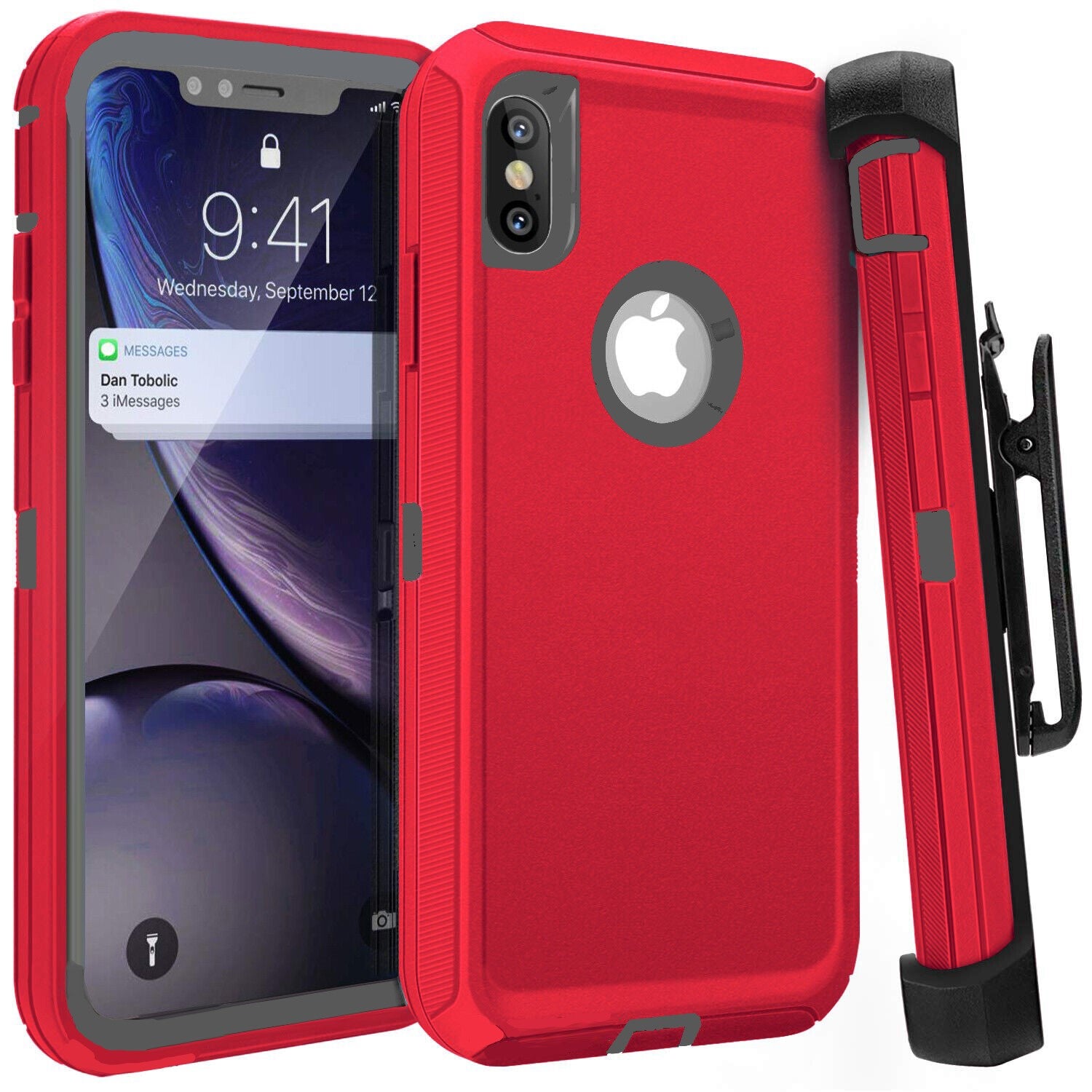 Defender Shock Proof Rubber Phone Case with Holster Heavy Duty Compatible with Apple iPhone XS Max
